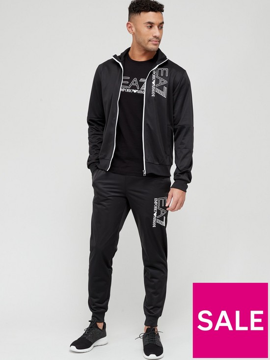 front image of ea7-emporio-armani-visibility-logo-funnel-neck-poly-tracksuit-black