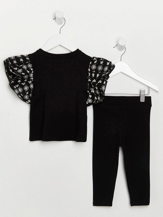 back image of river-island-mini-girls-broderie-t-shirt-outfit-black