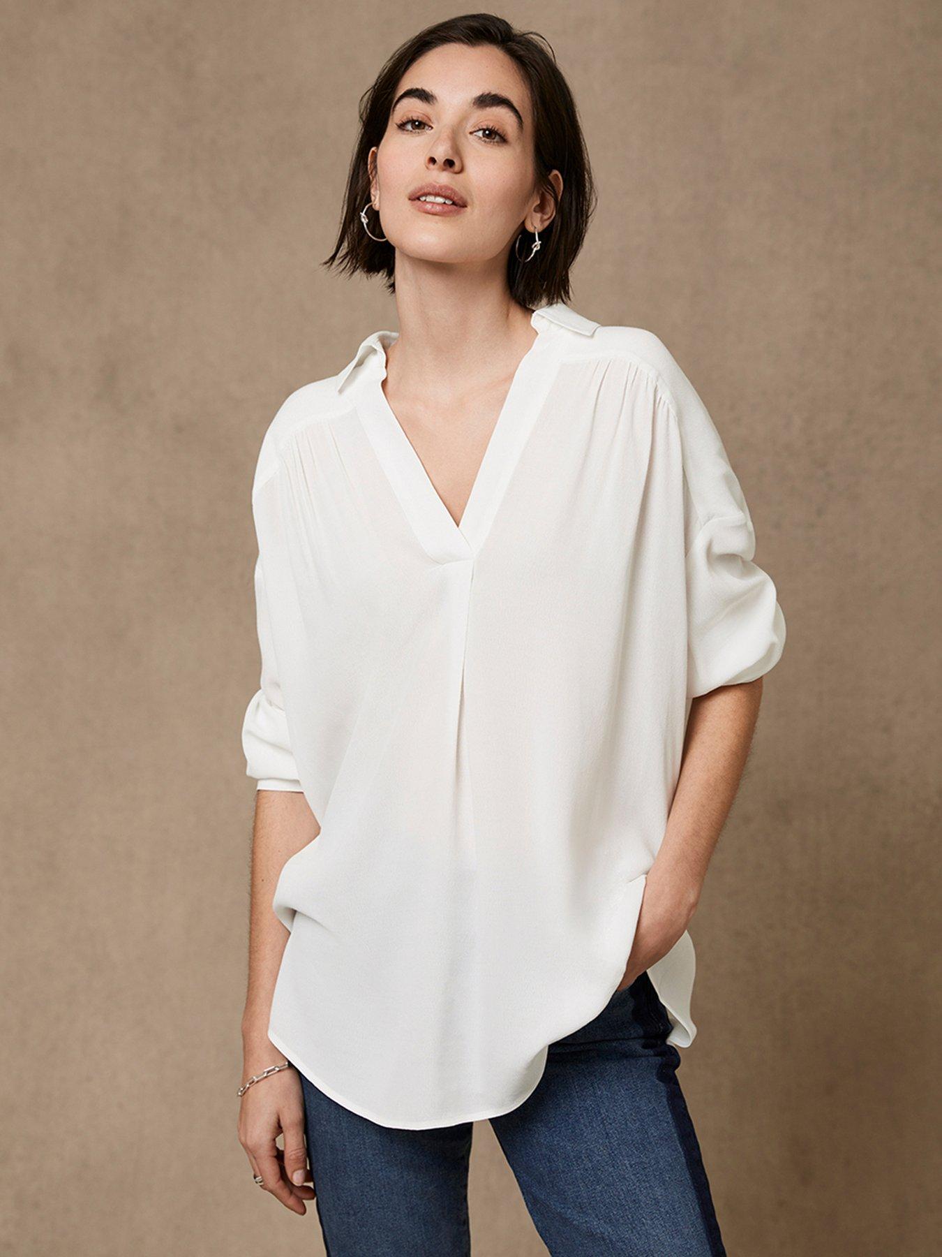  Gather Front Throw On Shirt - Ivory