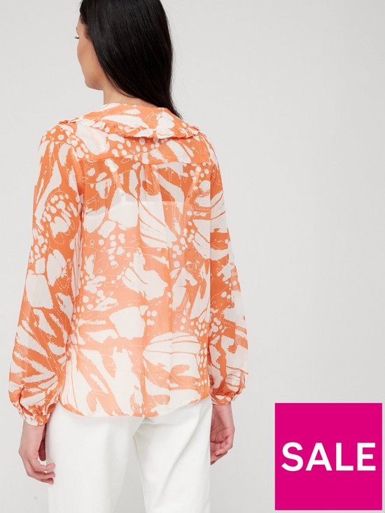 stillFront image of v-by-very-frill-detail-v-neck-button-front-blouse-orange-print