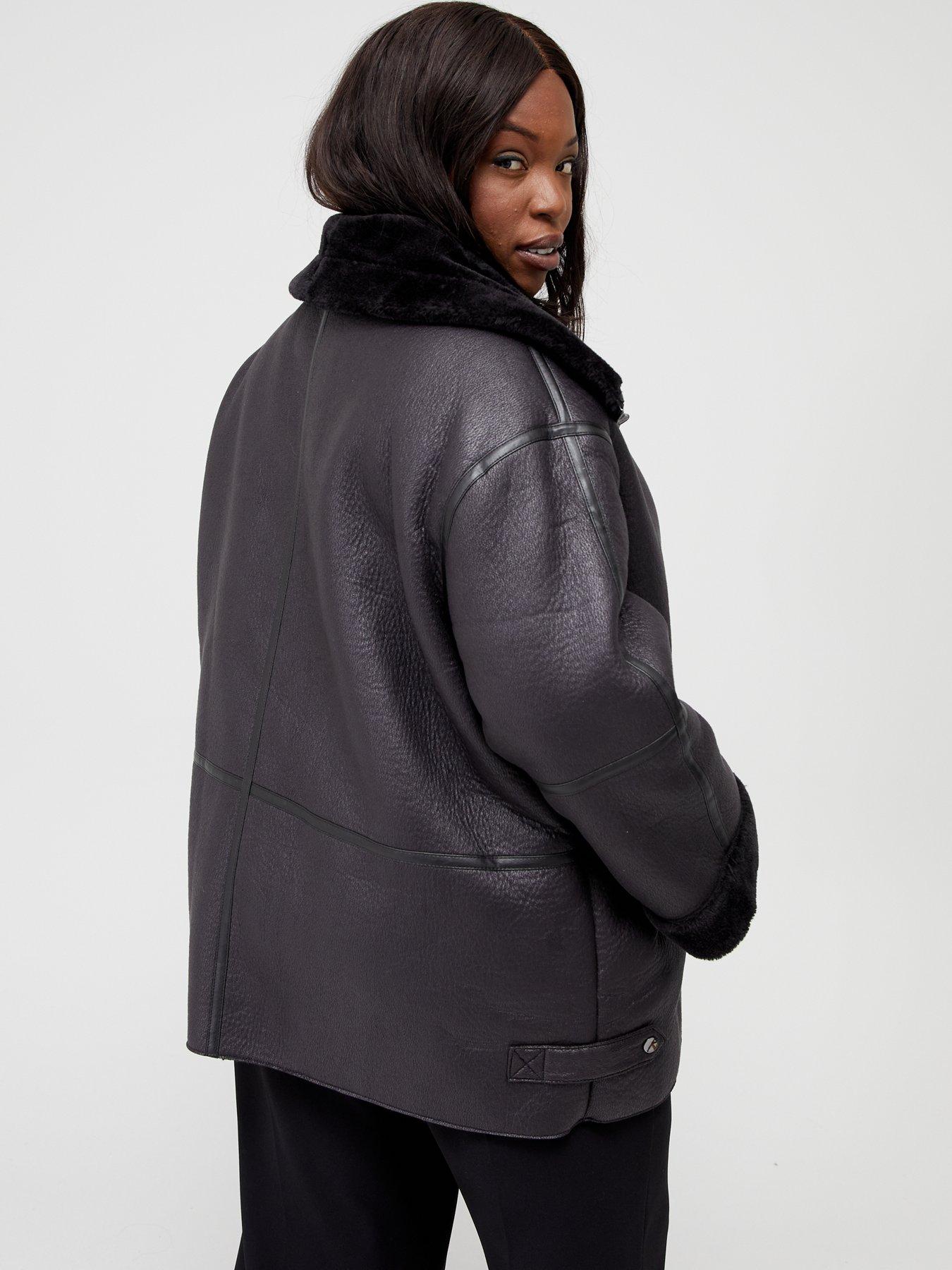 V by Very Curve Aviator Jacket - Black | very.co.uk