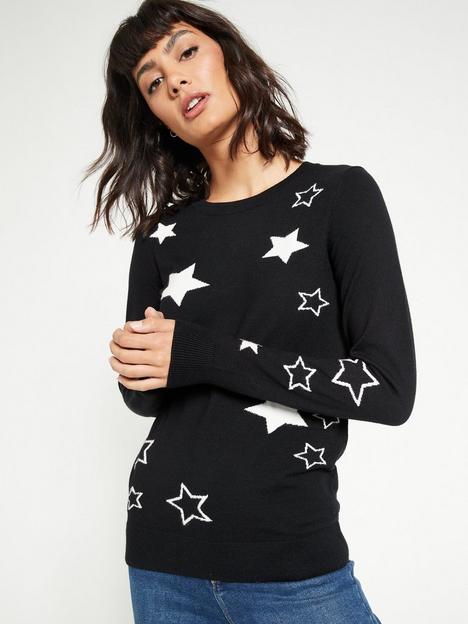 everyday-knitted-star-print-crew-jumper-black