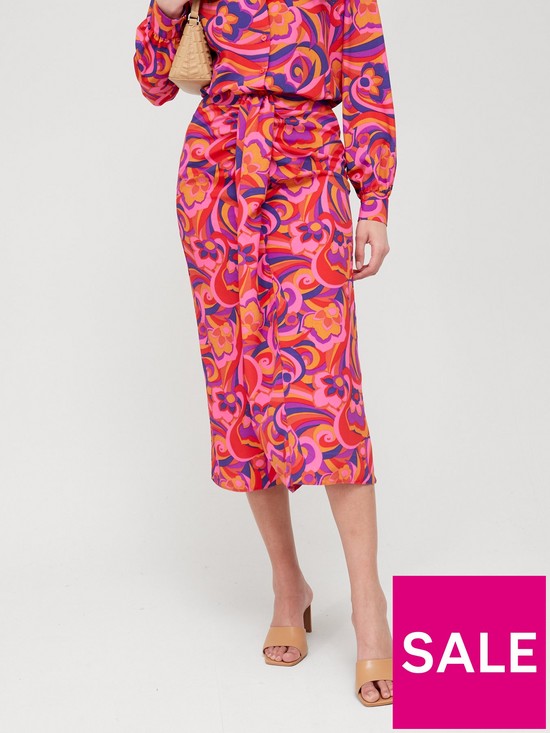 front image of v-by-very-tie-front-midi-skirt-pink-print