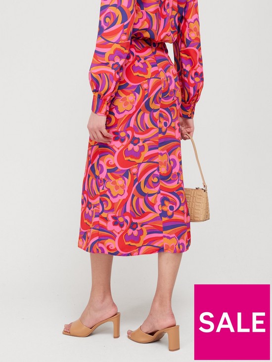 stillFront image of v-by-very-tie-front-midi-skirt-pink-print