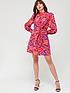  image of v-by-very-tie-front-statement-mini-dress-pink-print