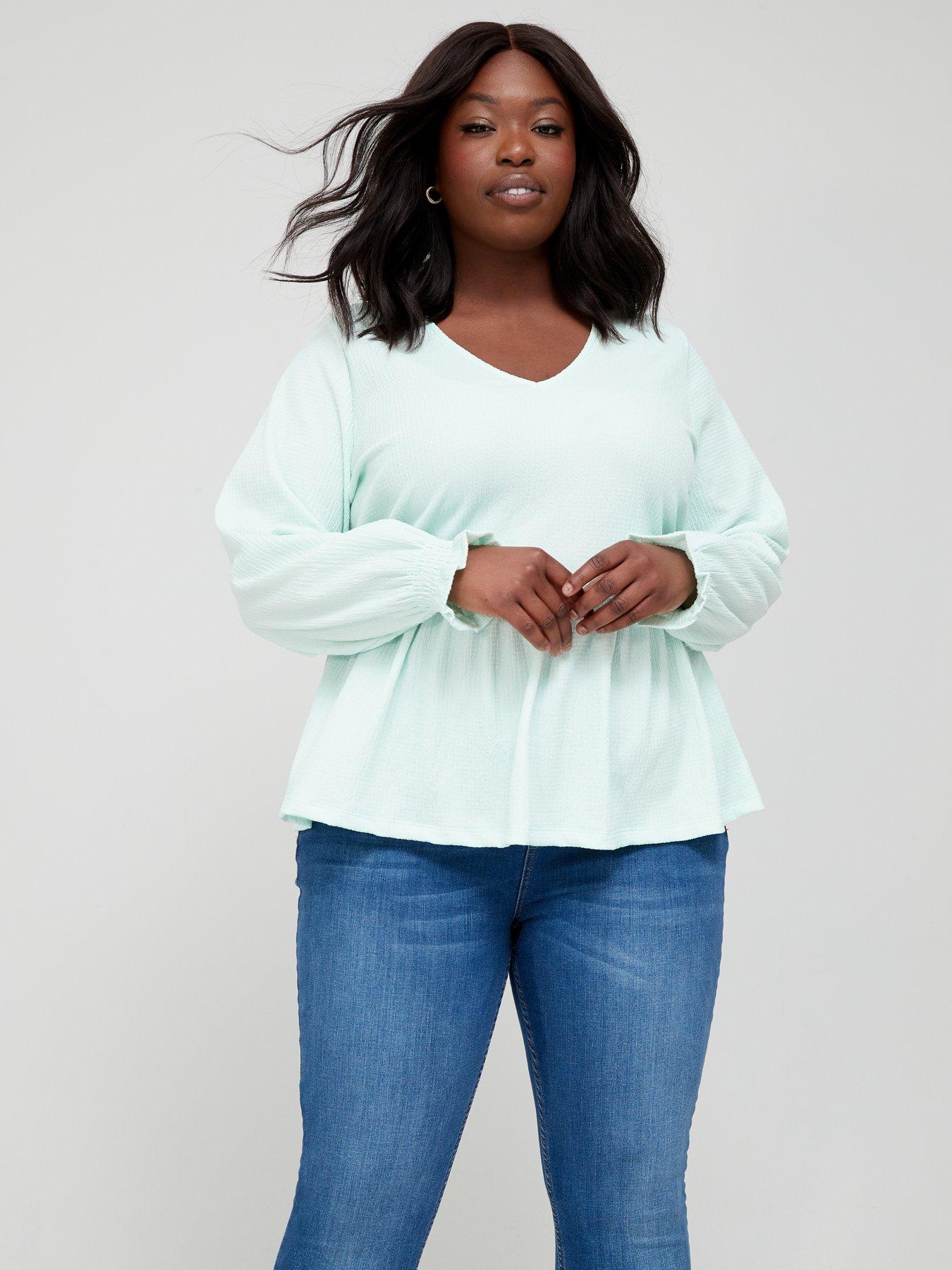 Seersucker Long Sleeve Peplum Top Mint