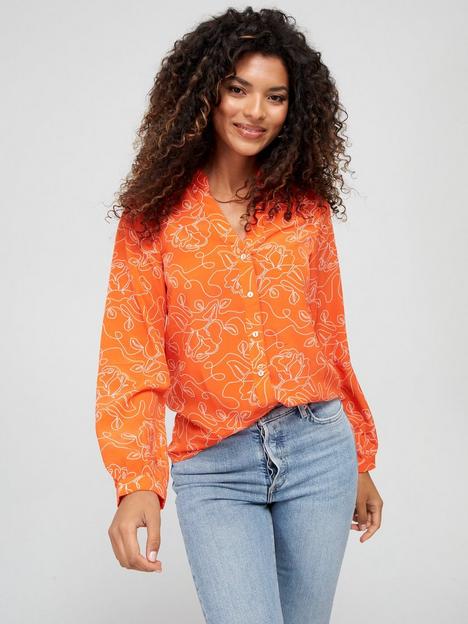 fig-basil-blouson-button-front-blouse-orange-print