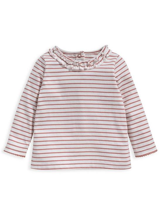 front image of mamas-papas-baby-girls-stripe-frill-t-shirt-pink