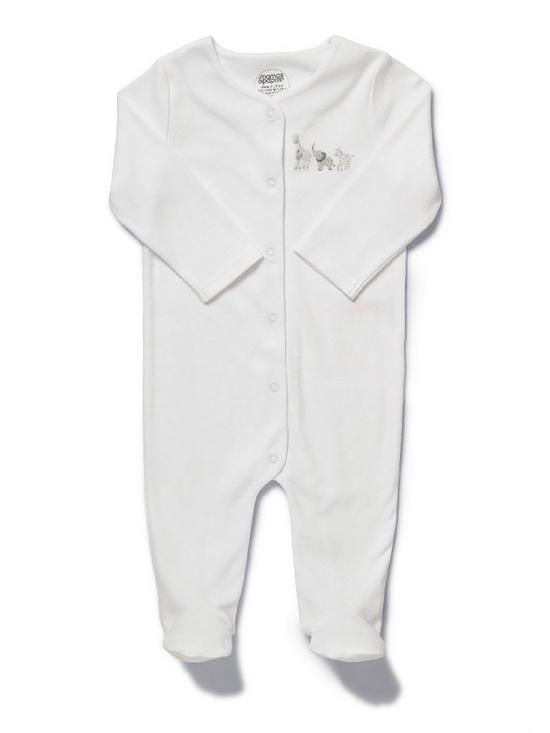front image of mamas-papas-unisex-baby-embroidered-animal-trio-sleepsuit-white