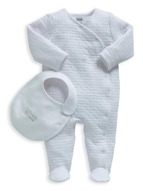 mamas-papas-unisex-baby-textured-sleepsuit-with-bib-white
