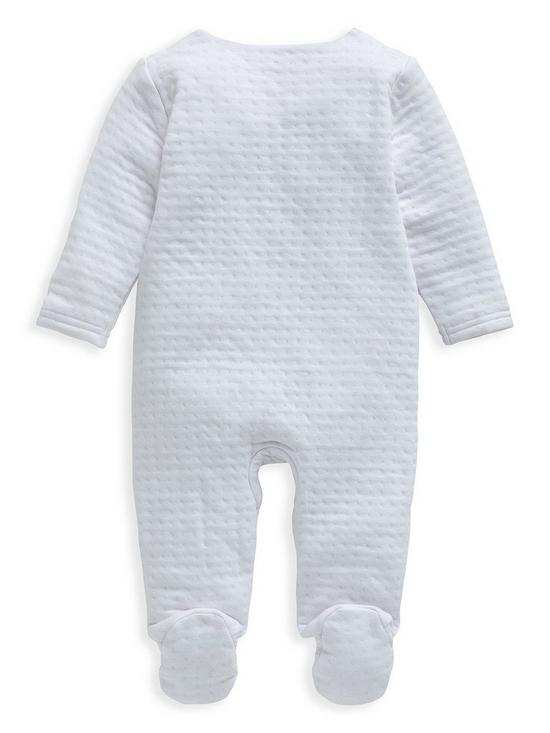 back image of mamas-papas-unisex-baby-textured-sleepsuit-with-bib-white