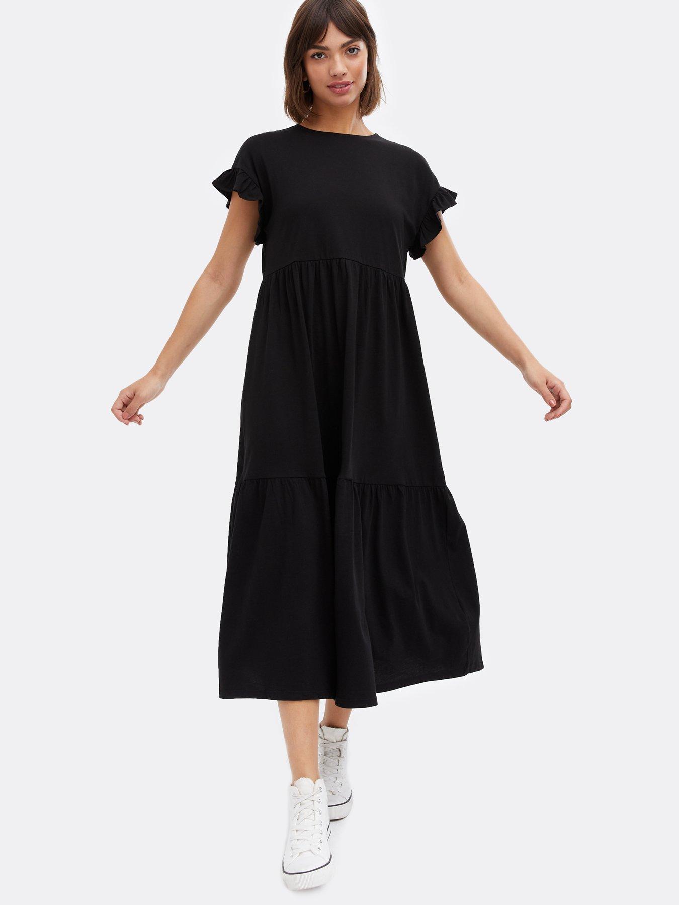 midi black smock dress