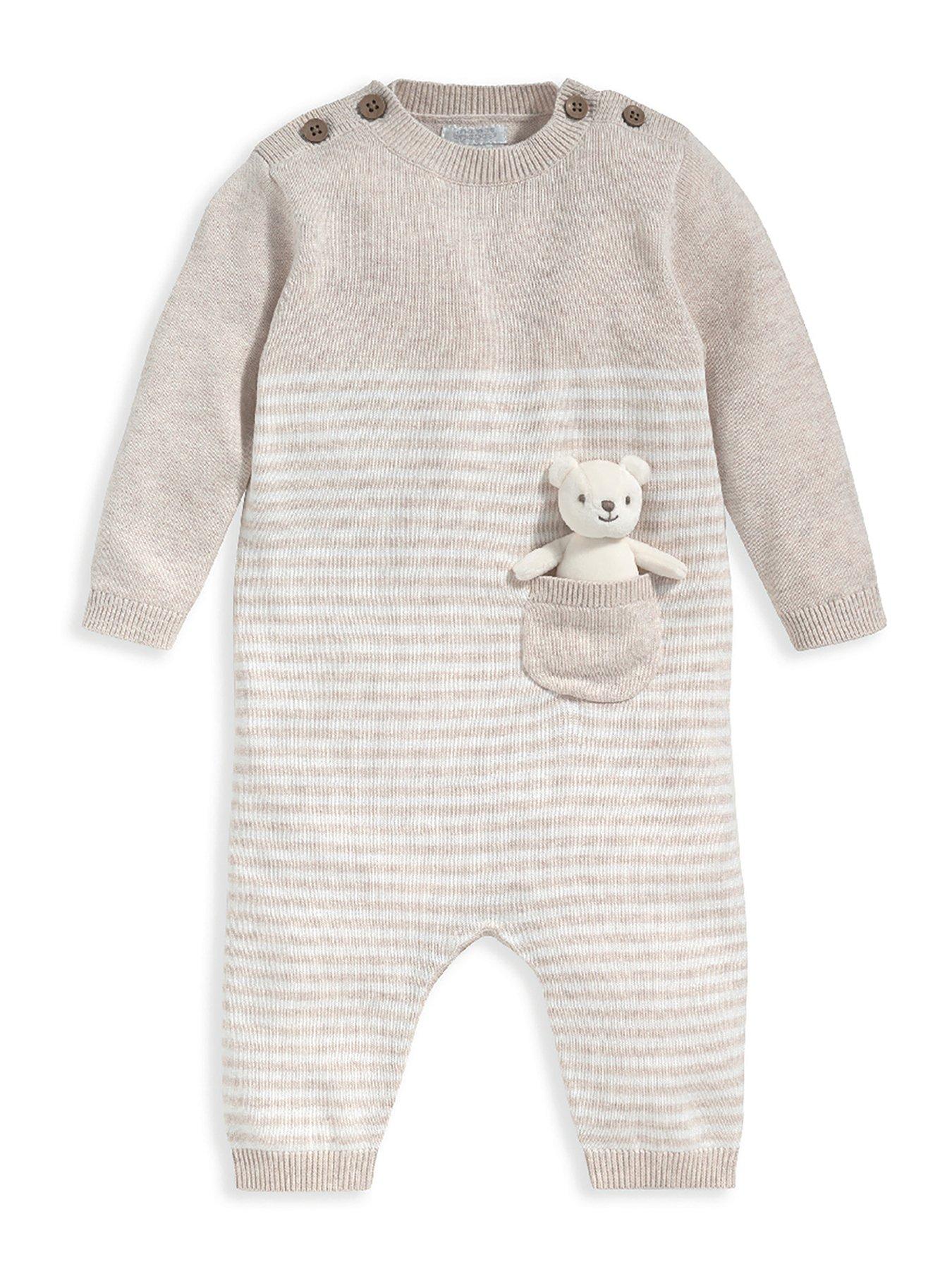  Unisex Baby Knitted Romper With Bear - Off White