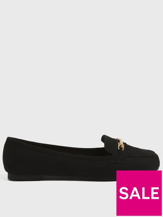 front image of new-look-extra-wide-fit-black-suedette-metal-bar-loafers