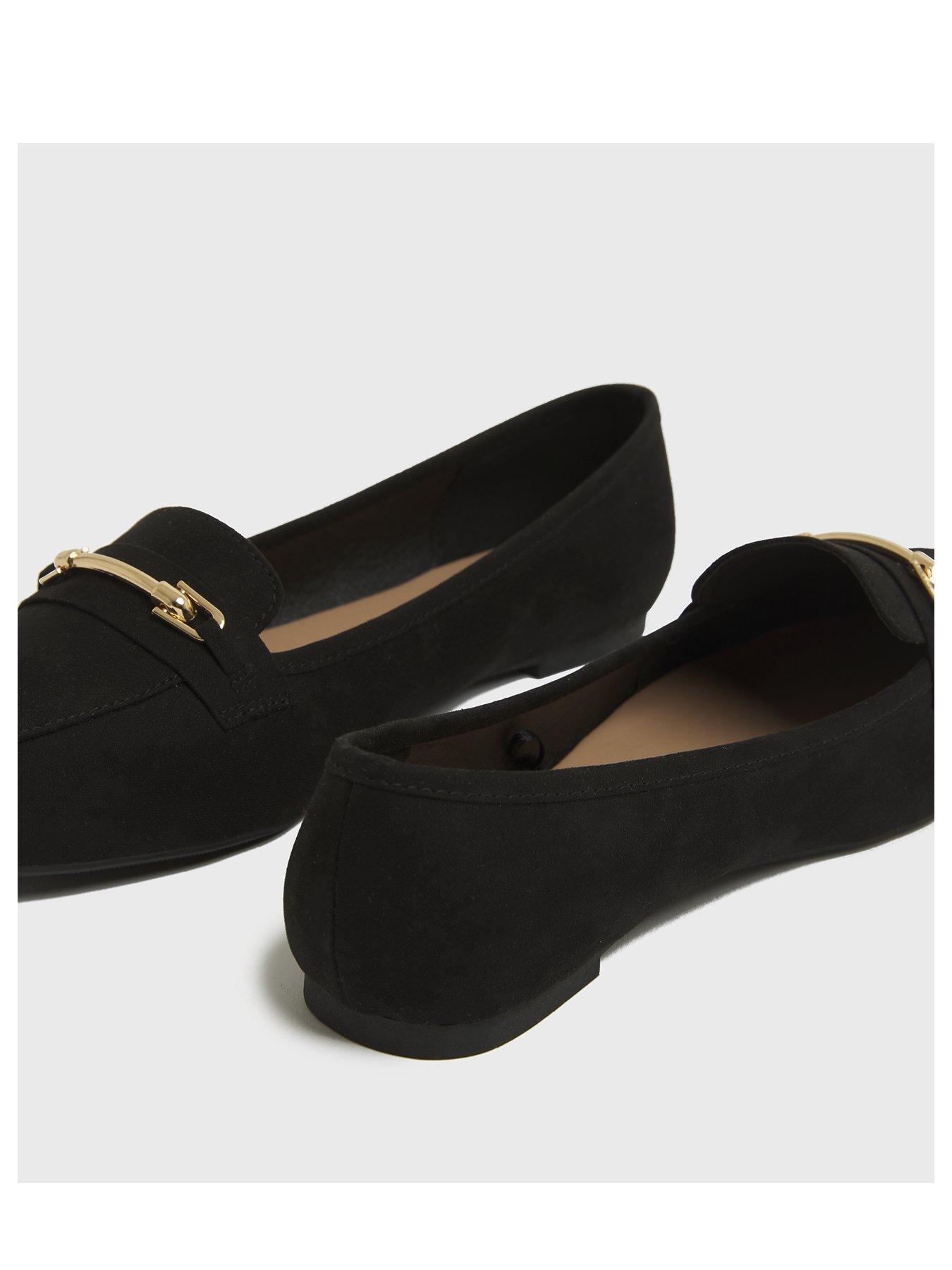  Extra Wide Fit Black Suedette Metal Bar Loafers