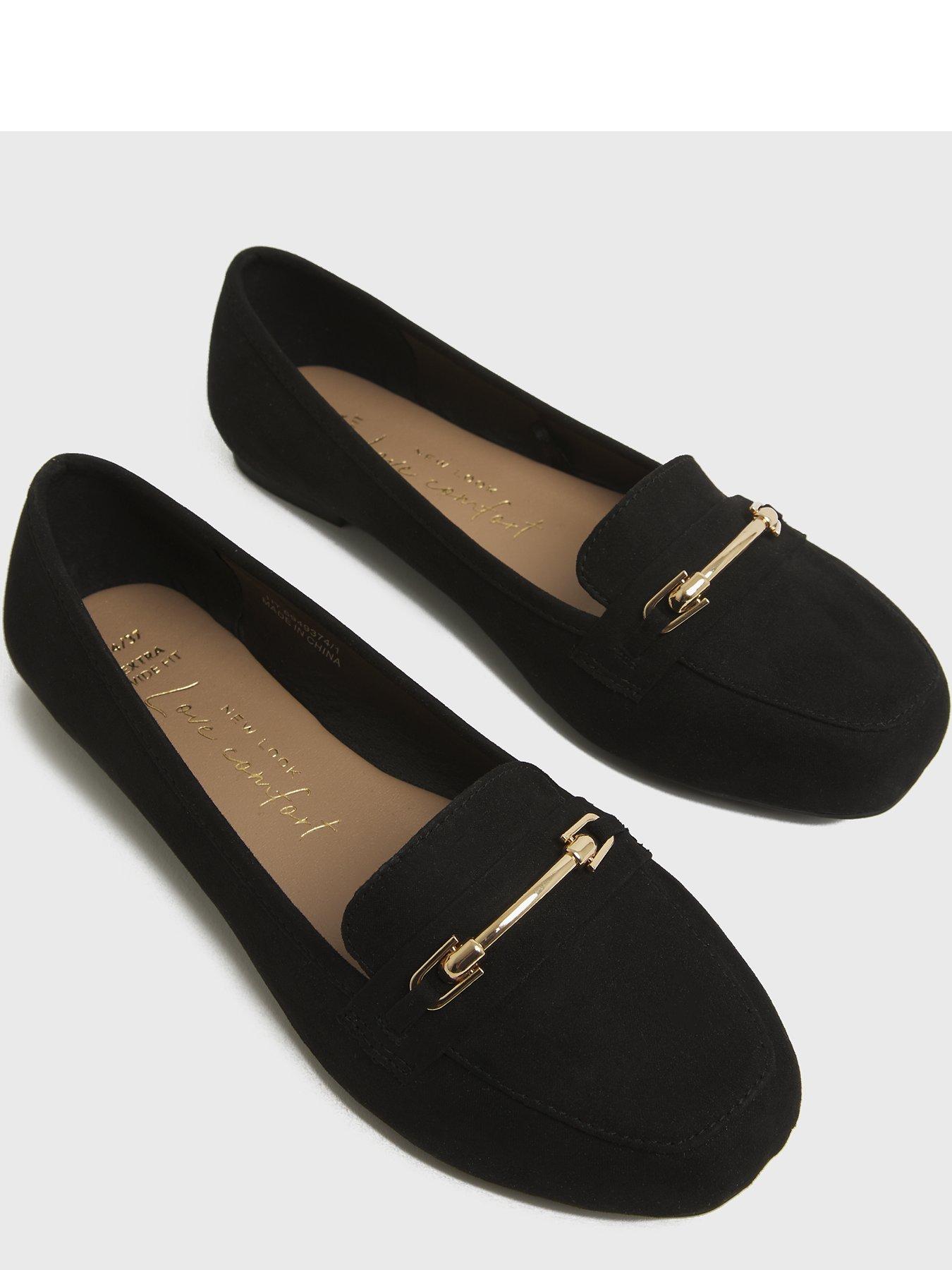  Extra Wide Fit Black Suedette Metal Bar Loafers