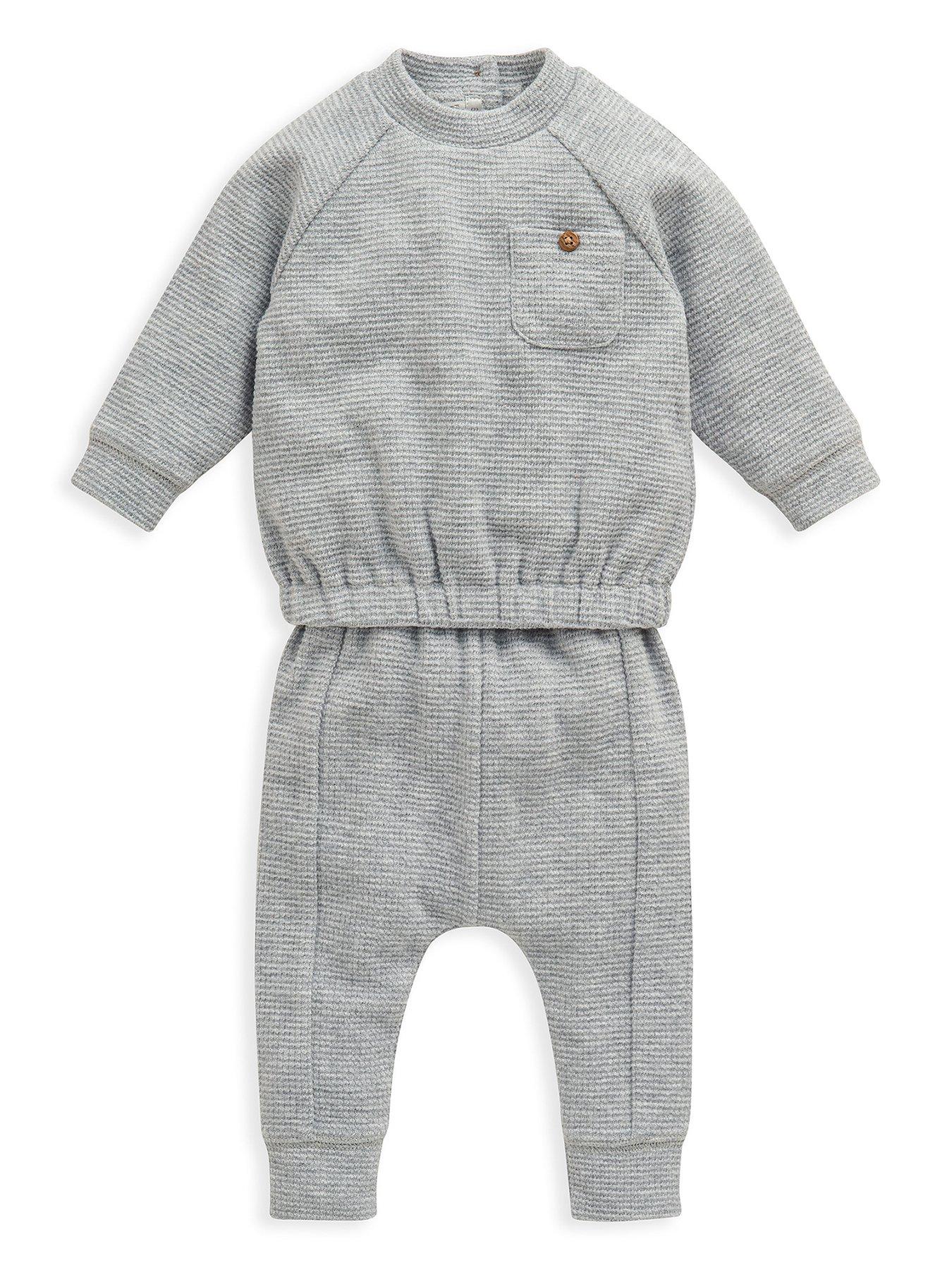 Grey Brushed Waffle Cotton Top & Bottoms 2 Piece Set