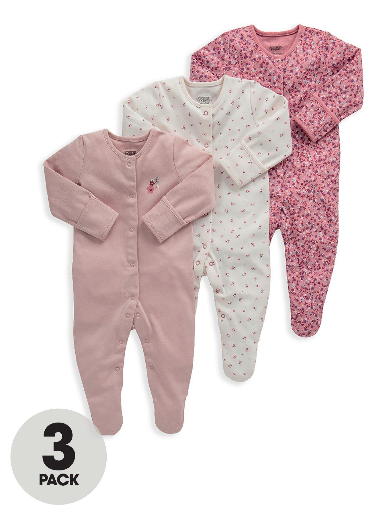 Baby Clothes Baby Girls 3 Pack Ditsy Floral Sleepsuits - Multi