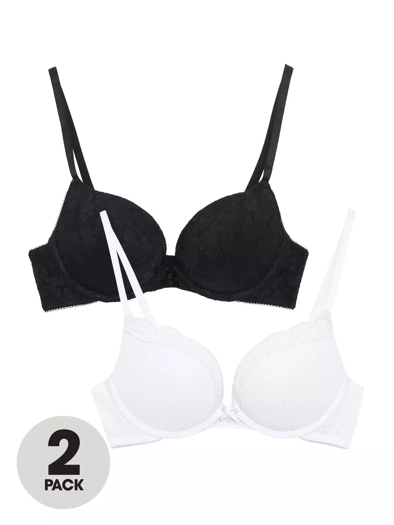 New Look 2 Pack Black And White T-shirt Bras
