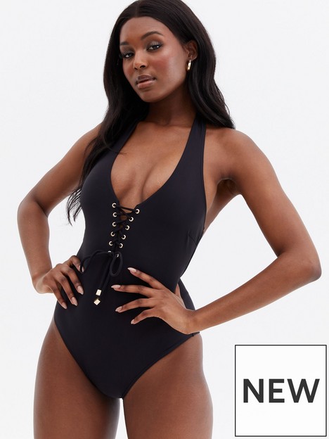 new-look-black-lace-up-halter-swimsuit