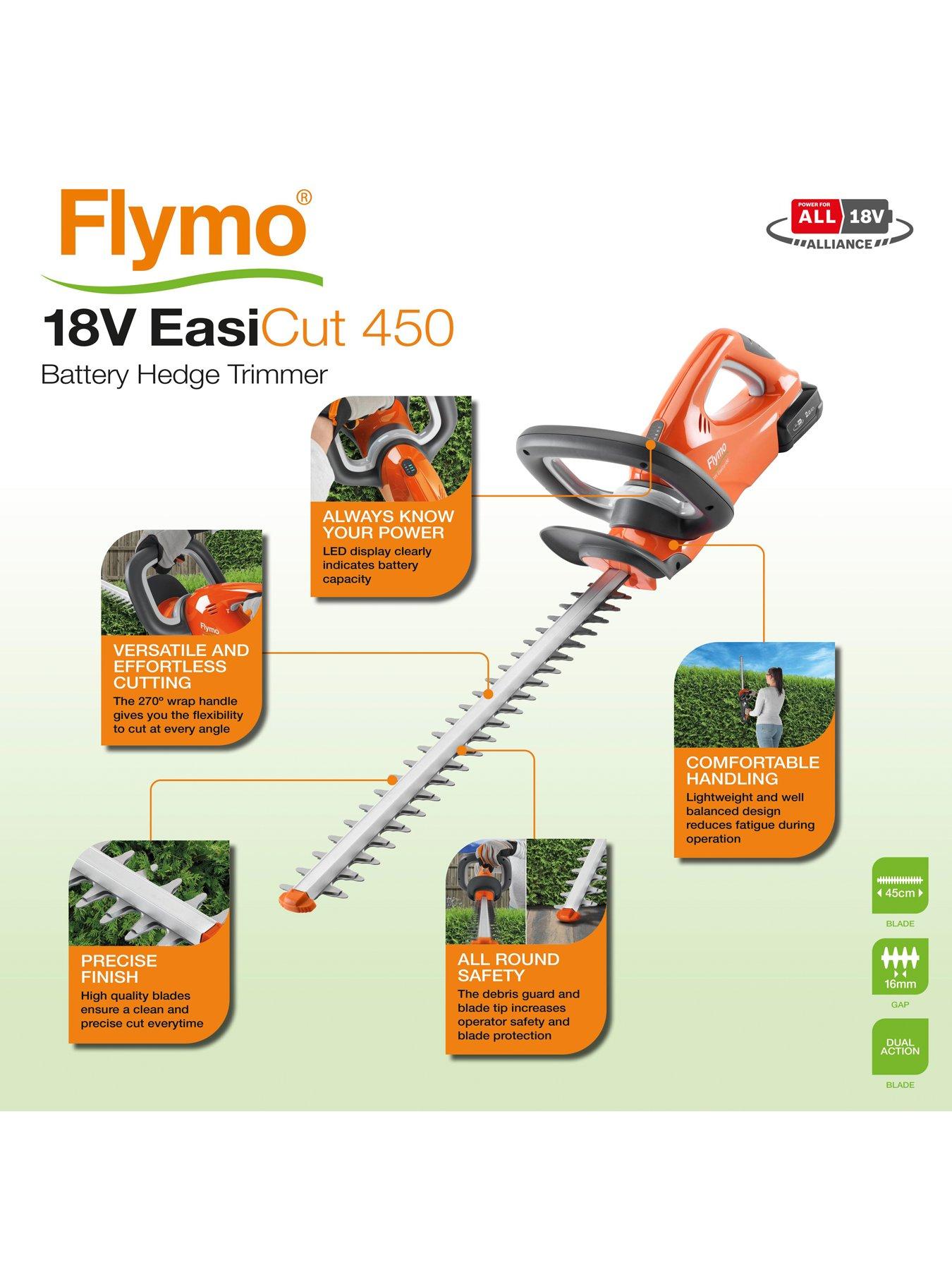Image 2 of 7 of Flymo 18V EasiCut 450 Cordless Hedge Trimmer Kit &ndash; With Battery and Charger Included