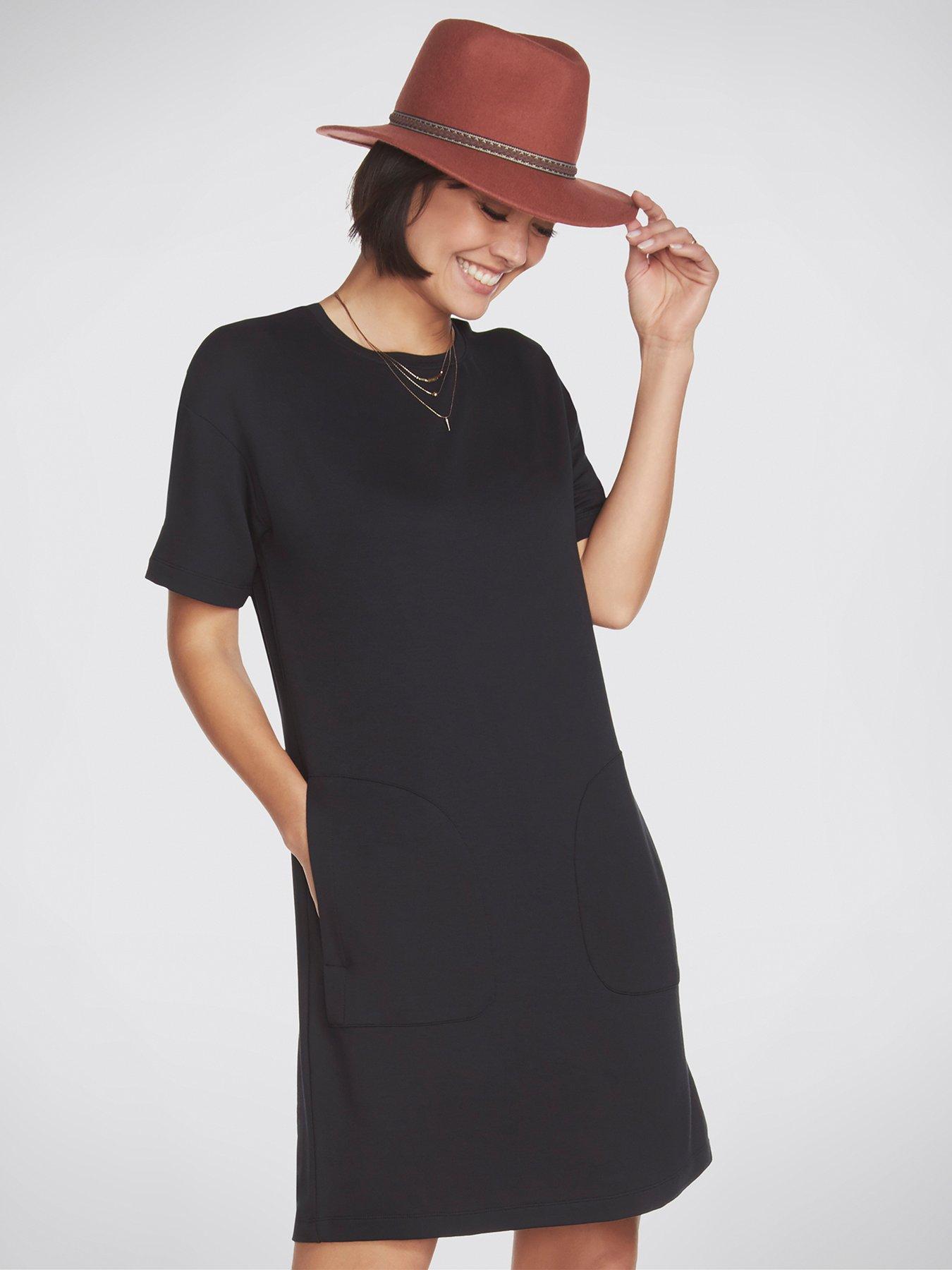 0717 Casual Black T Shirt Dress Short Sleeves Letter Printed Midi