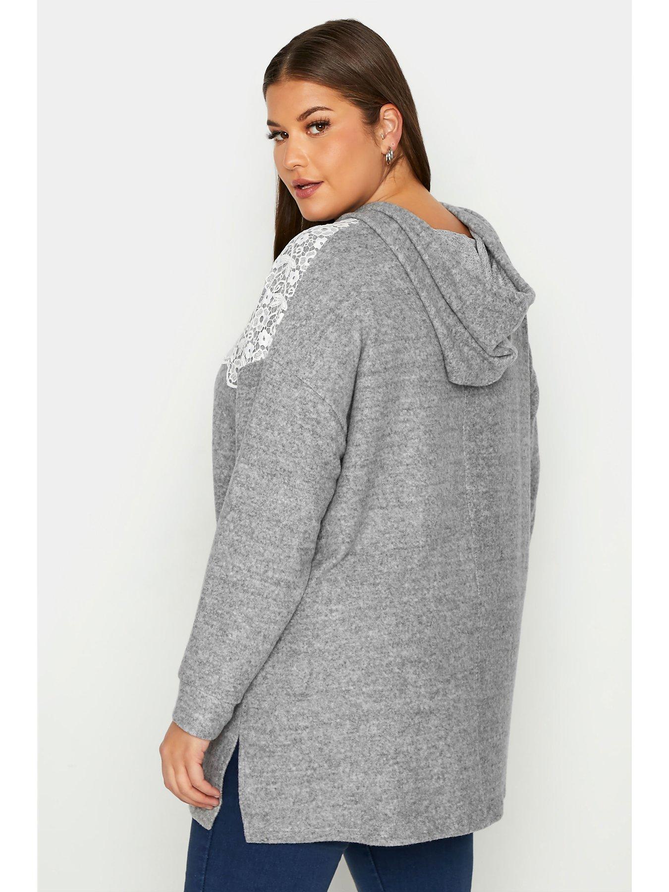 Hoodies & Sweatshirts Yours Clothing Lace Trim Hoodie - Grey