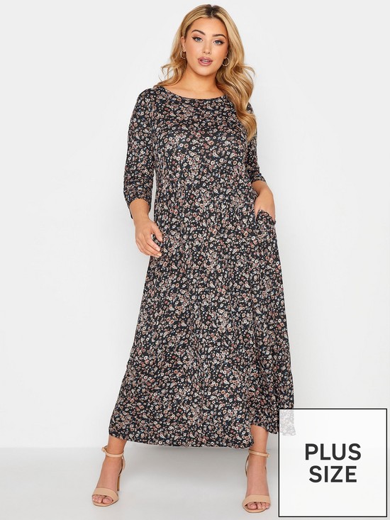 front image of yours-clothing-ditsy-floral-dress-blacknbsp