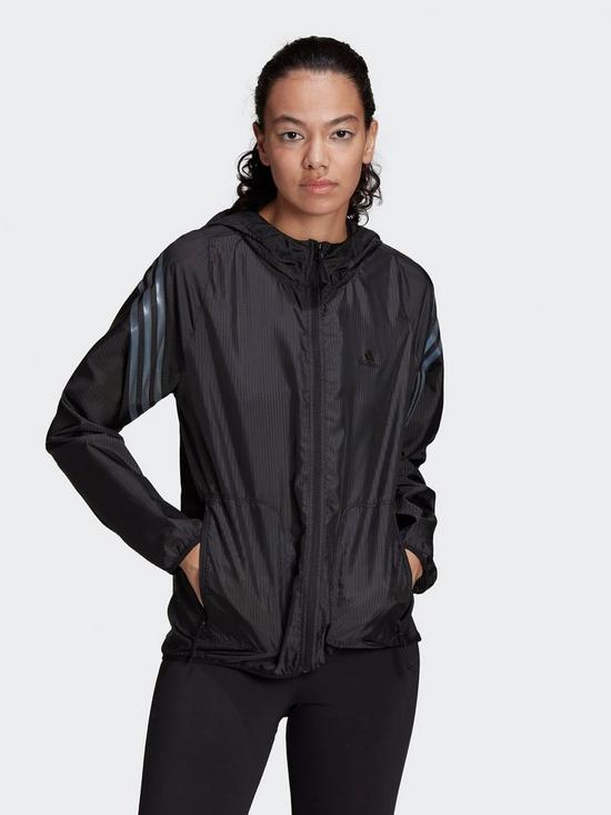 front image of adidas-run-icons-3-stripes-hooded-running-windbreaker