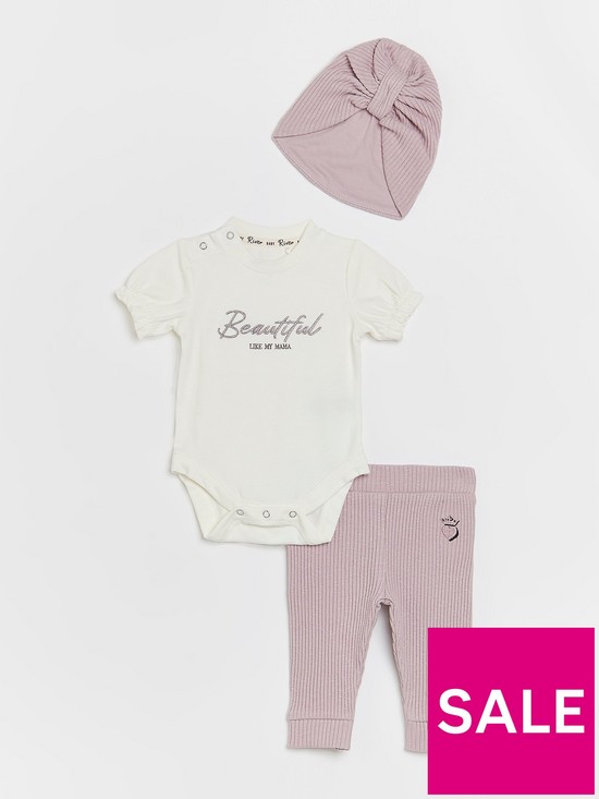 front image of river-island-baby-girls-puff-sleeve-body-and-legging-set--nbsppurple