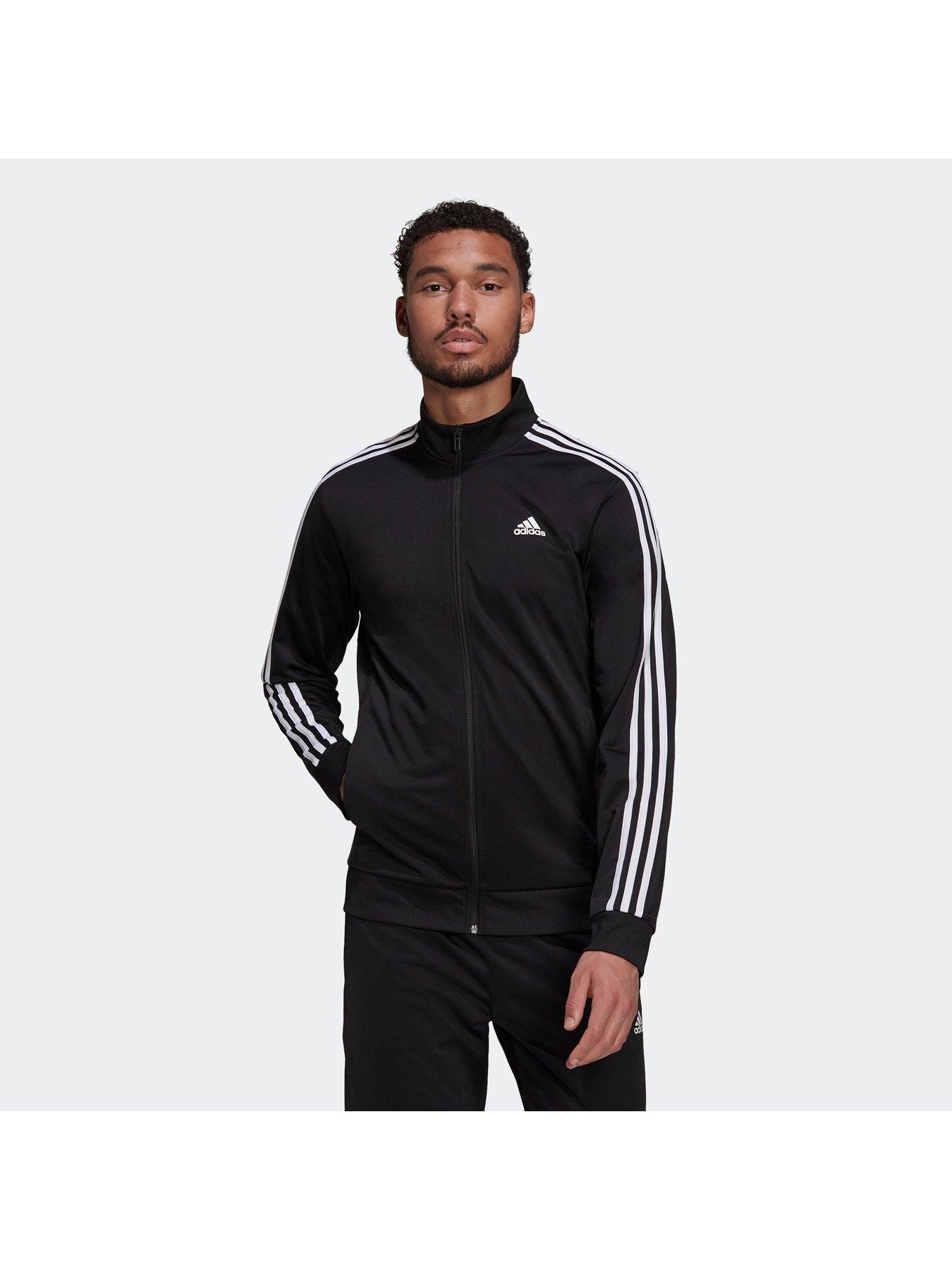 adidas Essentials Warm-up 3-stripes Track Top - Black/White, Blue, Size L, Men