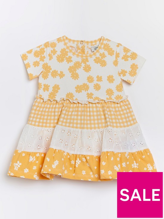 front image of river-island-baby-girls-floral-tier-dress--nbspyellow