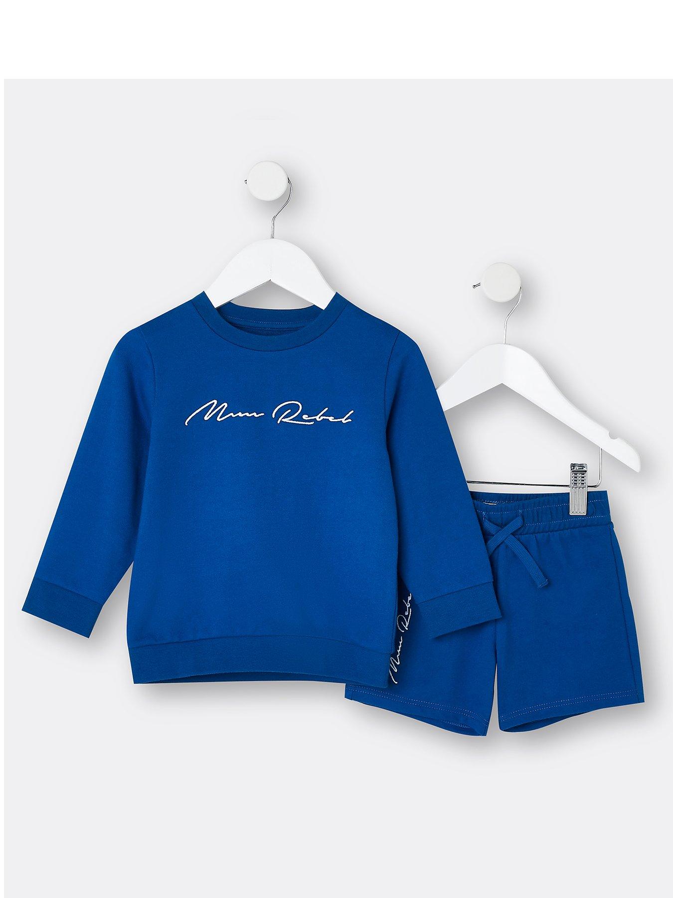 Baby Clothes Mini Boys Rebel Crew and Short Set - Blue