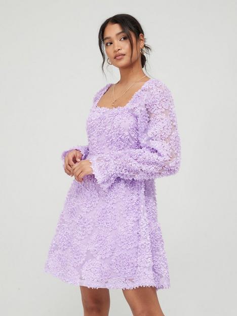 pieces-square-neck-textured-dress-with-cut-in-waist-lilac