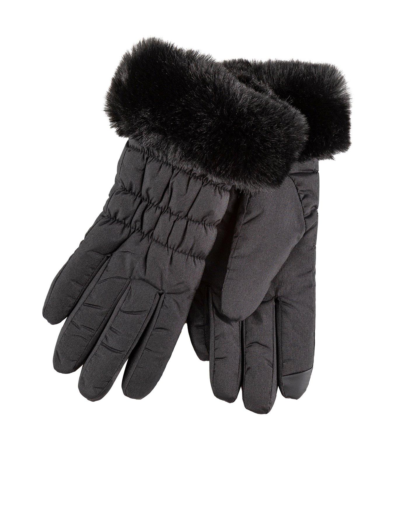 Black fur lined sale gloves