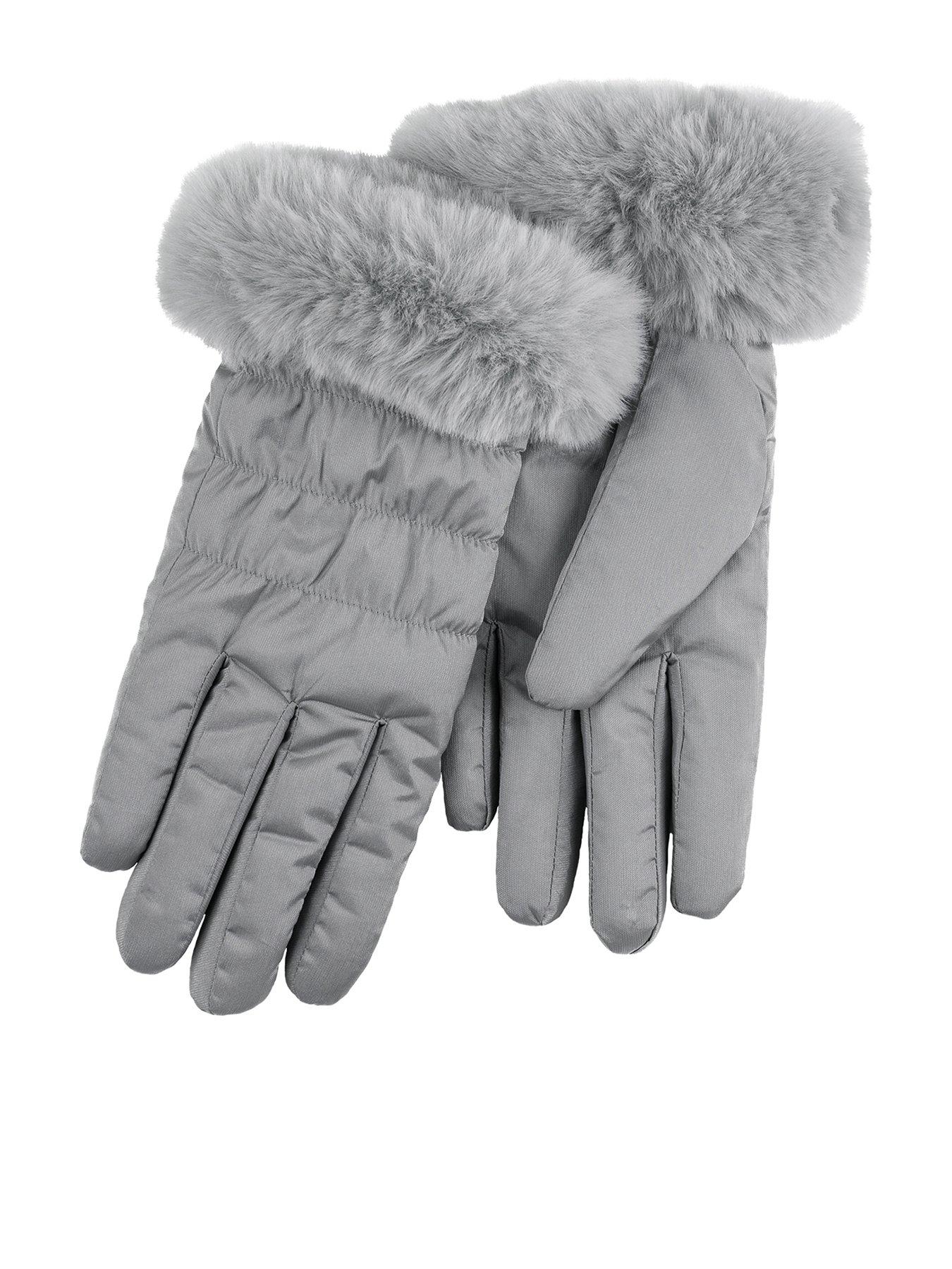 undefined Water Repellent Padded Smartouch Gloves with Faux Fur Cuff - Grey