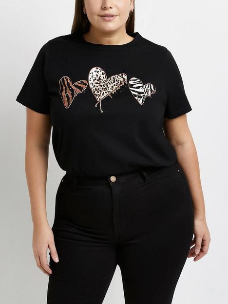 ri-plus-animal-print-graphicnbspheart-t-shirt-black
