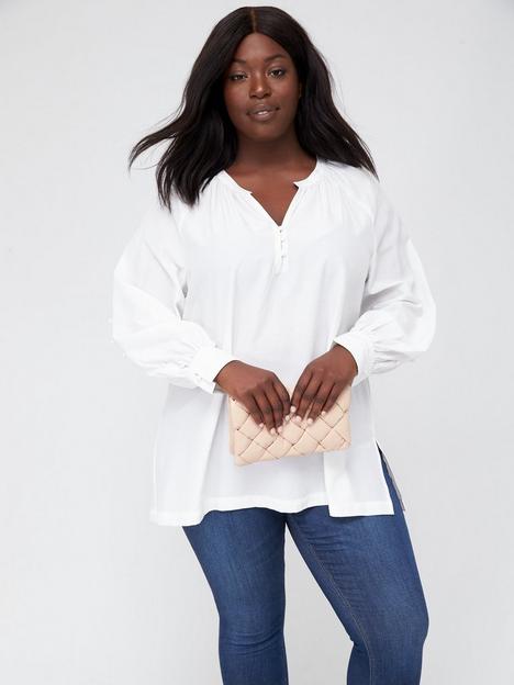 v-by-very-curve-button-detail-volume-sleeve-blouse-white