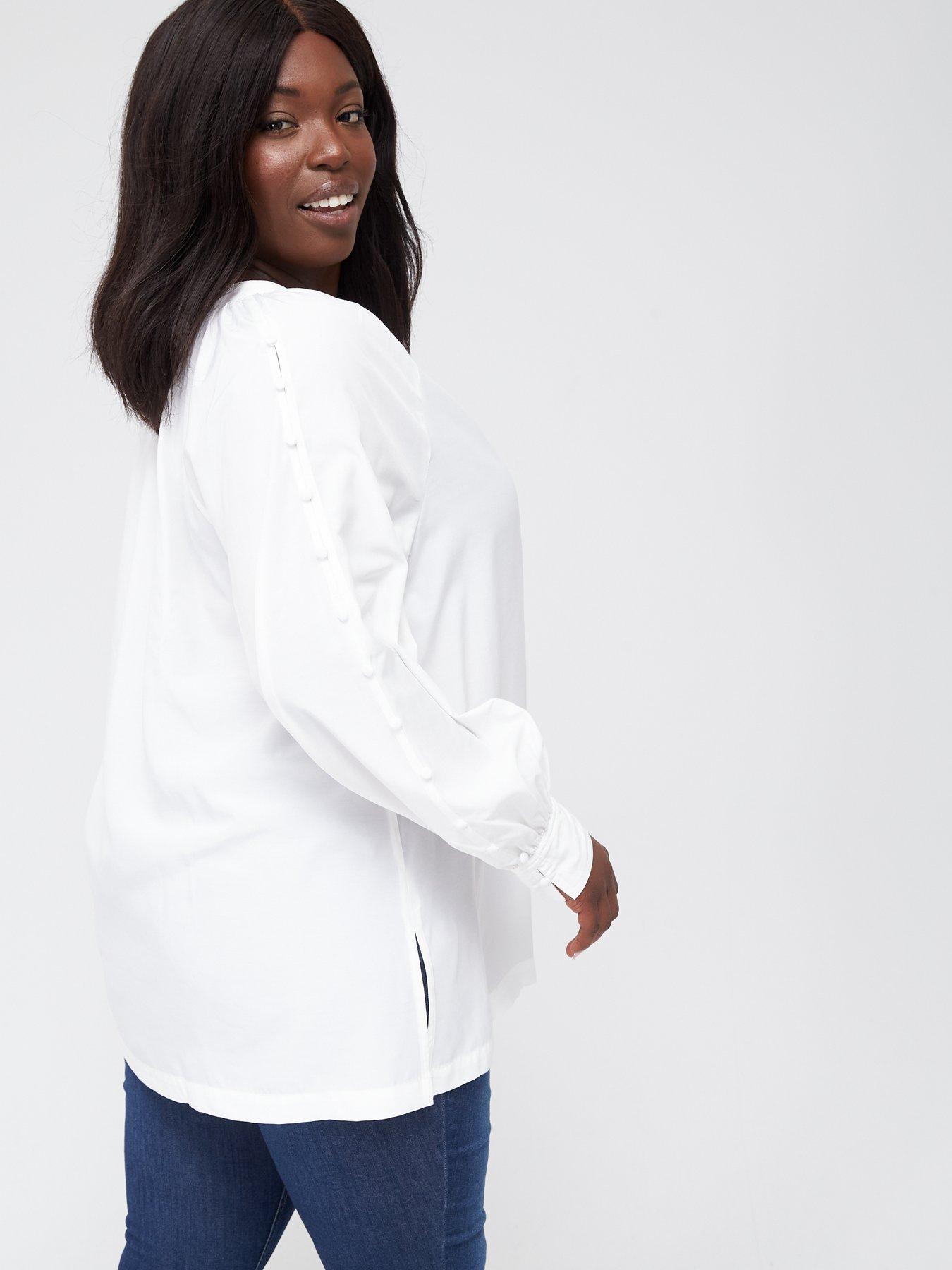 Button Detail Volume Sleeve Blouse - White