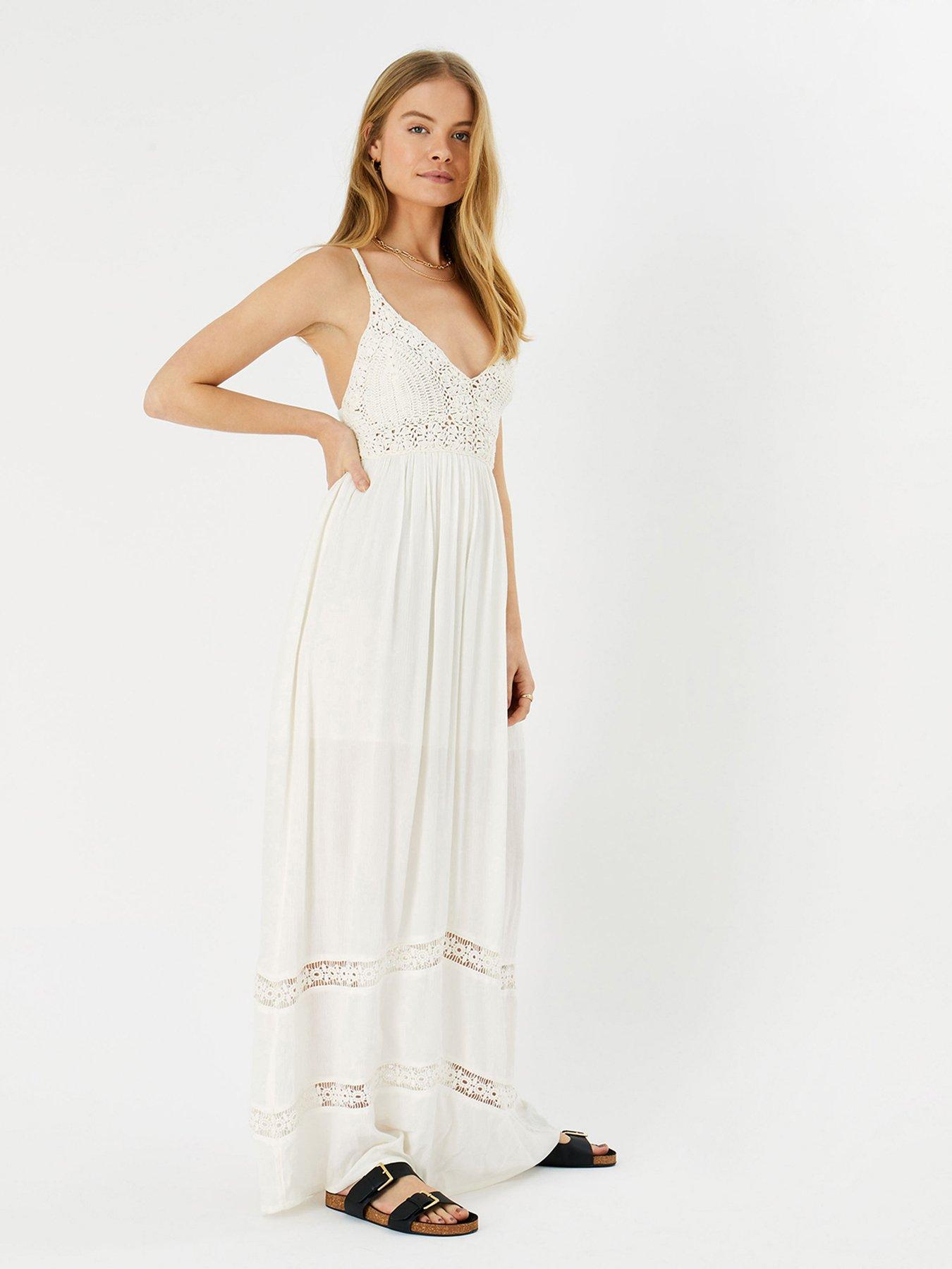 Accessorize Crochet Top Midi Dress - Ivory | very.co.uk