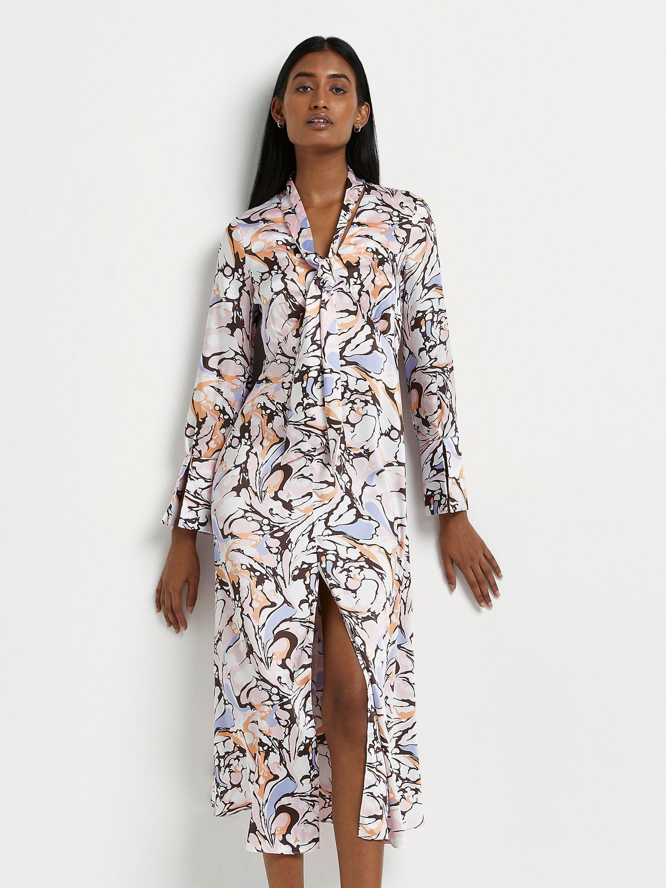 river island white non print tie shirt midi dress