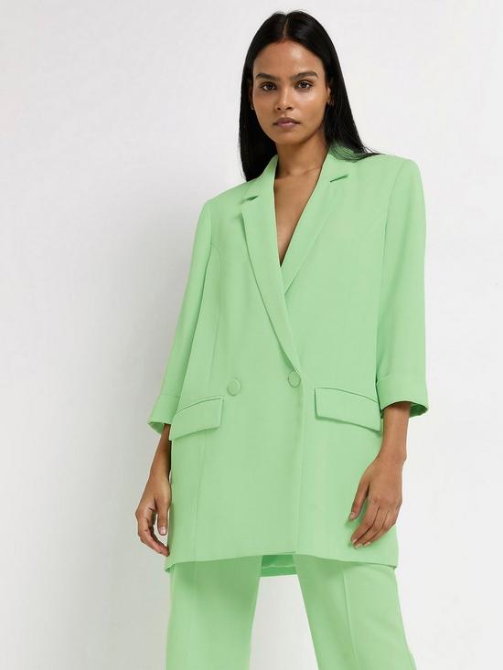 front image of river-island-ruched-sleeve-blazer-green