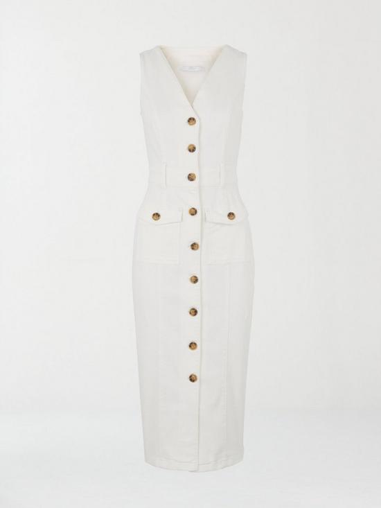 stillFront image of michelle-keegan-button-through-denim-bodycon-dress-white