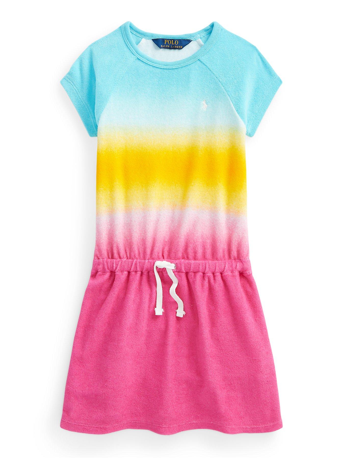 Ralph Lauren Girls Polo Logo Swim Cover Up Dress - Turquoise/Pink |  