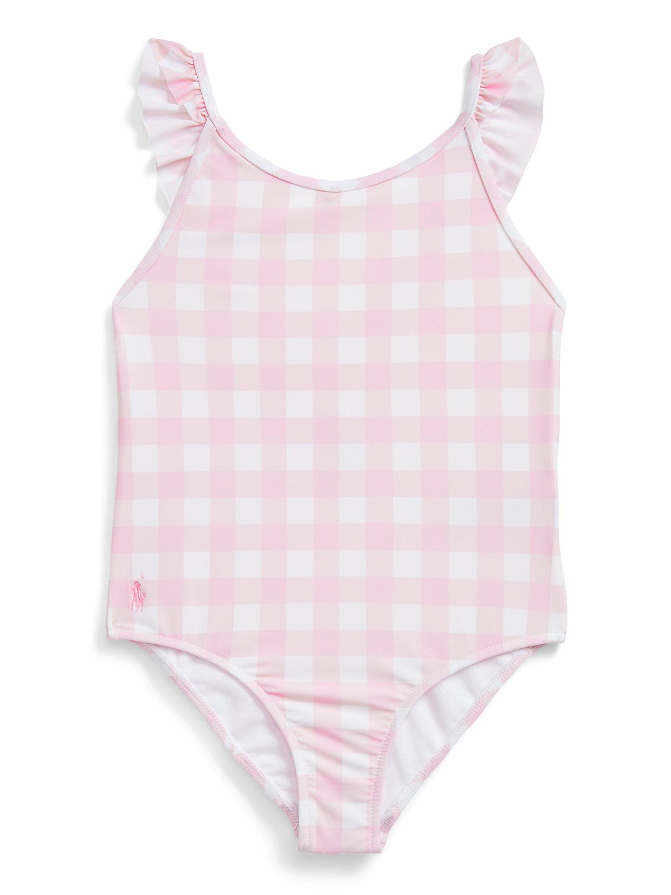 Ralph Lauren Girls Gingham Swimming Costume - Pink/White | very.co.uk