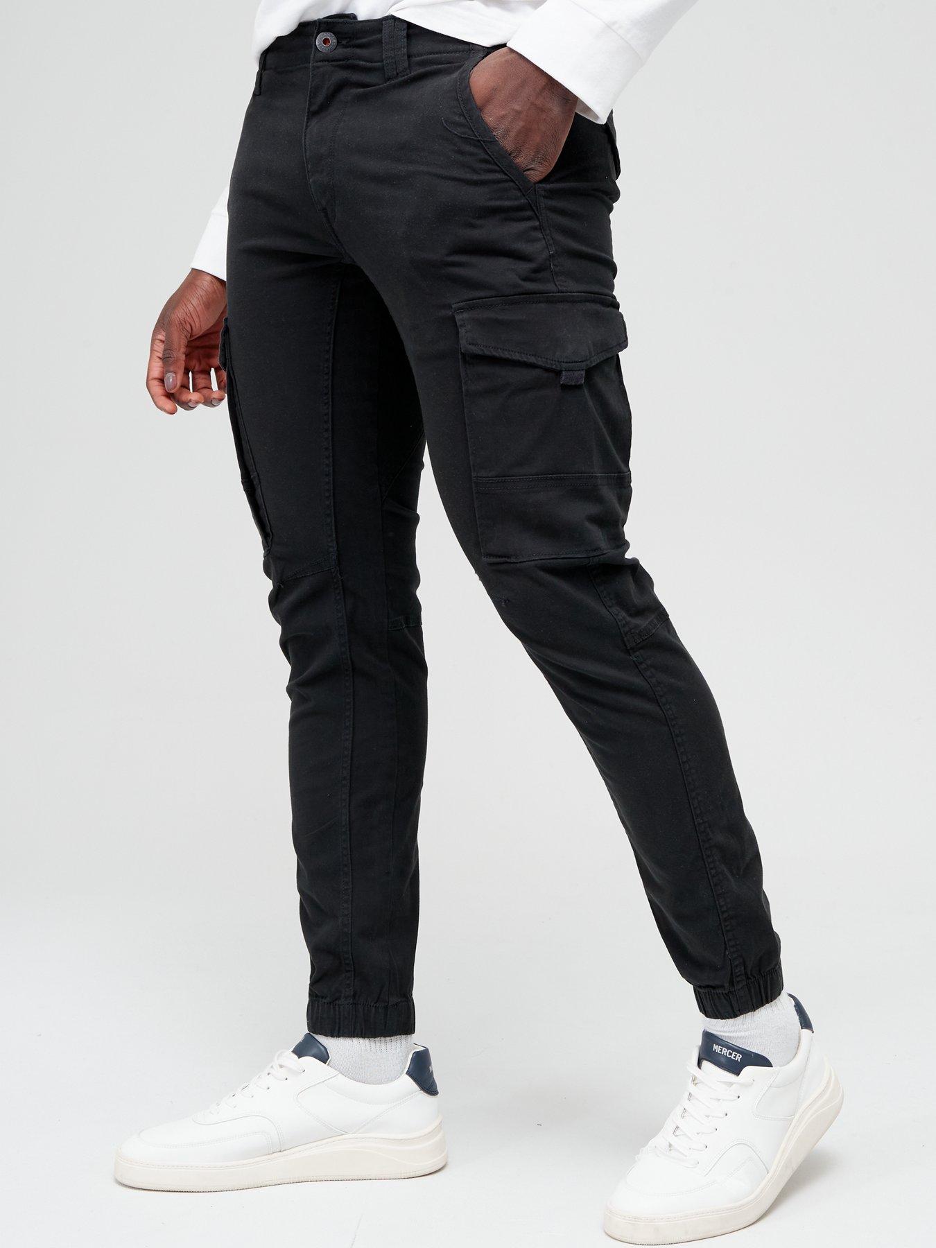Jack & Jones Paul Tapered Fit Cuffed Cargo Pants Black very.co.uk