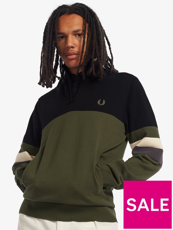 front image of fred-perry-colourblock-half-zip-jumper