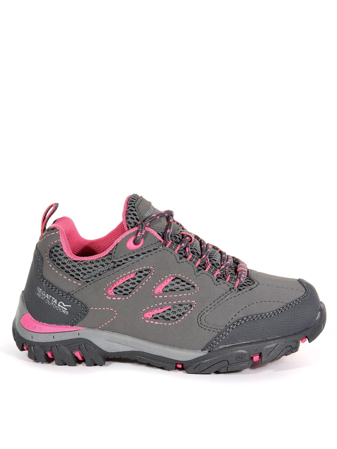 Regatta Junior Holcombe Waterproof Low-Cut Walking Boot - Grey/Pink, Grey/Pink, Size 13