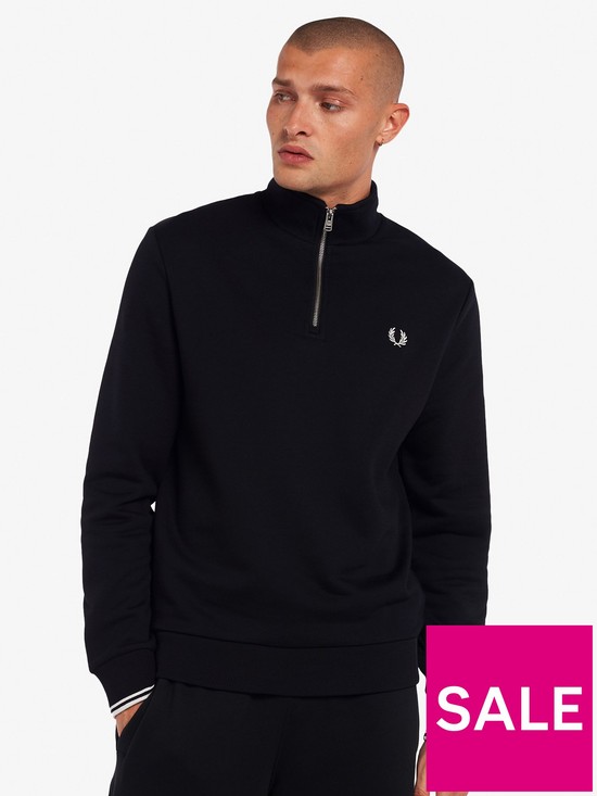 front image of fred-perry-logo-half-zip-sweat