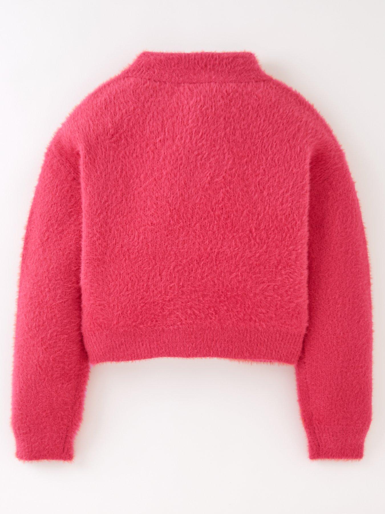 V by Very Girls Half Zip Fluffy Jumper Pink very.co.uk